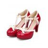 Retro T-Strap High Heels Bow Platform Round Toe Pumps Leather Sweet Shoes - Rouge EU 41