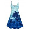 Tie Dye Coconut Tree Print V Neck Hawaii Vacation Mini Dress And Short Sleeve Shirt Matching Outfit - Bleu clair S | US 4