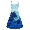 Tie Dye Coconut Tree Print V Neck Hawaii Vacation Mini Dress And Short Sleeve Shirt Matching Outfit - Bleu clair S | US 4