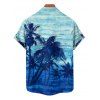 Tie Dye Coconut Tree Print V Neck Hawaii Vacation Mini Dress And Short Sleeve Shirt Matching Outfit - Bleu clair S | US 4