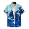 Tie Dye Coconut Tree Print V Neck Hawaii Vacation Mini Dress And Short Sleeve Shirt Matching Outfit - Bleu clair S | US 4