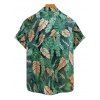 Allover Tropical Leaf Print Mini Vacation Dress And Short Sleeve Shirt Matching Outfit - Vert profond S | US 4