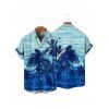 Tie Dye Coconut Tree Print V Neck Hawaii Vacation Mini Dress And Short Sleeve Shirt Matching Outfit - Bleu clair S | US 4