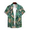 Allover Tropical Leaf Print Mini Vacation Dress And Short Sleeve Shirt Matching Outfit - Vert profond S | US 4