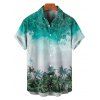 Hawaii Vacation Beach Pale TreePrint V Neck O Ring Mini Dres And Short Sleeve Shirt Matching Outfit - Vert clair S | US 4