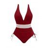 Maillot de Bain Zigzag Imprimé en Couleur Contrastée à Col Plongeant Une-Pièce - Rouge foncé XXL | US 12