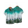 Hawaii Vacation Beach Pale TreePrint V Neck O Ring Mini Dres And Short Sleeve Shirt Matching Outfit - Vert clair S | US 4