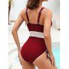 Maillot de Bain Zigzag Imprimé en Couleur Contrastée à Col Plongeant Une-Pièce - Rouge foncé XXL | US 12