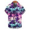 Hawaii Vacation Palm Tree Sunset Print V Neck O Ring A Line Dress And Short Sleeve Shirt Matching Outfit - multicolor A S | US 4