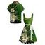 Flower Print Ruched Bust Belted St. Patrick's Day Dress And Short Sleeve Shirt Matching Outfit - Vert profond S | US 4