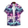 Hawaii Vacation Palm Tree Sunset Print V Neck O Ring A Line Dress And Short Sleeve Shirt Matching Outfit - multicolor A S | US 4