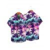 Hawaii Vacation Palm Tree Sunset Print V Neck O Ring A Line Dress And Short Sleeve Shirt Matching Outfit - multicolor A S | US 4