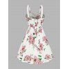 Flower Print Bowknot Ruffled Mini Dress And Short Sleeve Shirt Matching Outfit - Blanc S | US 4