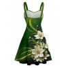 Flower Print Ruched Bust Belted St. Patrick's Day Dress And Short Sleeve Shirt Matching Outfit - Vert profond S | US 4