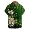 Flower Print Ruched Bust Belted St. Patrick's Day Dress And Short Sleeve Shirt Matching Outfit - Vert profond S | US 4