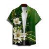 Flower Print Ruched Bust Belted St. Patrick's Day Dress And Short Sleeve Shirt Matching Outfit - Vert profond S | US 4