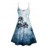 Mini Robe de Vacances Hawaïen Palmier Imprimé à Bretelle Fine - Bleu XXXXXL | US 20