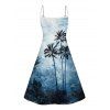 Mini Robe de Vacances Hawaïen Palmier Imprimé à Bretelle Fine - Bleu XXXXXL | US 20