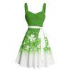 St. Patrick's Day Lucky Clover Print Belted Mini Dress And Short Sleeve Shirt Matching Outfit - Vert S | US 4