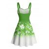 St. Patrick's Day Lucky Clover Print Belted Mini Dress And Short Sleeve Shirt Matching Outfit - Vert S | US 4