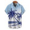 Chemise de Plage de Vacances Arbre de Palmier Imprimée Boutonnée à Manches Courtes - Bleu clair 5XL