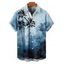 Chemise de Vacances Boutonnée Arbre de Palmier Imprimée à Manches Courtes - Bleu 5XL