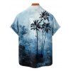 Chemise de Vacances Boutonnée Arbre de Palmier Imprimée à Manches Courtes - Bleu 5XL