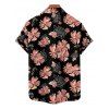 Chemise de Vacances Hawaïen Fleur et Feuille Tropicale Imprimées à Manches Courtes - Noir 5XL