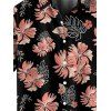 Chemise de Vacances Hawaïen Fleur et Feuille Tropicale Imprimées à Manches Courtes - Noir 5XL