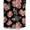 Chemise de Vacances Hawaïen Fleur et Feuille Tropicale Imprimées à Manches Courtes - Noir 5XL