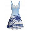 Mini Robe de Plage Hawaiien Palmier Imprimé Ceinturée - Bleu clair XXXXXL | US 20