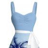 Mini Robe de Plage Hawaiien Palmier Imprimé Ceinturée - Bleu clair XXXXXL | US 20