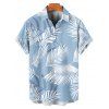 Chemise de Vacances Hawaïen Boutonnée Feuille Tropicale Imprimée à Manches Courtes - Bleu clair 5XL