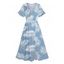 Robe Mi-Longue de Vacances Hawaïen Feuille Tropicale Imprimée Manches Bouffantes à Col V - Bleu clair XXL | US 14