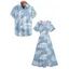 Hawaii Vacation Tropical Leaf Print Flutter Sleeve Split Hem Midi Dress And Short Sleeve Shirt Matching Outfit - Bleu clair S | US 4