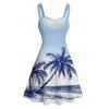 Hawaii Vacation Beach Palm Tree Print Belted Mini Dress And Short Sleeve Shirt Matching Outfit - Bleu clair S | US 4