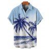 Hawaii Vacation Beach Palm Tree Print Belted Mini Dress And Short Sleeve Shirt Matching Outfit - Bleu clair S | US 4