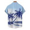 Hawaii Vacation Beach Palm Tree Print Belted Mini Dress And Short Sleeve Shirt Matching Outfit - Bleu clair S | US 4