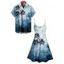 Tie Dye Palm Tree Print V Neck Hawaii Vacation And Short Sleeve Shirt Matching Outfit - Bleu S | US 4