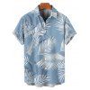 Hawaii Vacation Tropical Leaf Print Flutter Sleeve Split Hem Midi Dress And Short Sleeve Shirt Matching Outfit - Bleu clair S | US 4