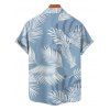 Hawaii Vacation Tropical Leaf Print Flutter Sleeve Split Hem Midi Dress And Short Sleeve Shirt Matching Outfit - Bleu clair S | US 4