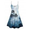 Tie Dye Palm Tree Print V Neck Hawaii Vacation And Short Sleeve Shirt Matching Outfit - Bleu S | US 4