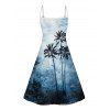 Tie Dye Palm Tree Print V Neck Hawaii Vacation And Short Sleeve Shirt Matching Outfit - Bleu S | US 4