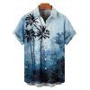 Tie Dye Palm Tree Print V Neck Hawaii Vacation And Short Sleeve Shirt Matching Outfit - Bleu S | US 4