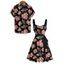 Tropical Flower Leaf Print Hawaii Vacation Belted Mini Dress And Short Sleeve Shirt Matching Outfit - Noir S | US 4