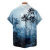 Tie Dye Palm Tree Print V Neck Hawaii Vacation And Short Sleeve Shirt Matching Outfit - Bleu S | US 4