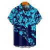 Chemise de Vacances Fleur Imprimée Boutonnée à Manches Courtes - Bleu profond S