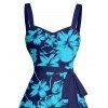 Mini Robe Ceinturée Fleur Imprimée sans Manches à Poitrine - Bleu profond S | US 4