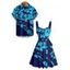 Flower Print Belted Mini Dress And Short Sleeve Shirt Vacation Matching Outfit - Bleu profond S | US 4