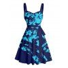 Flower Print Belted Mini Dress And Short Sleeve Shirt Vacation Matching Outfit - Bleu profond S | US 4